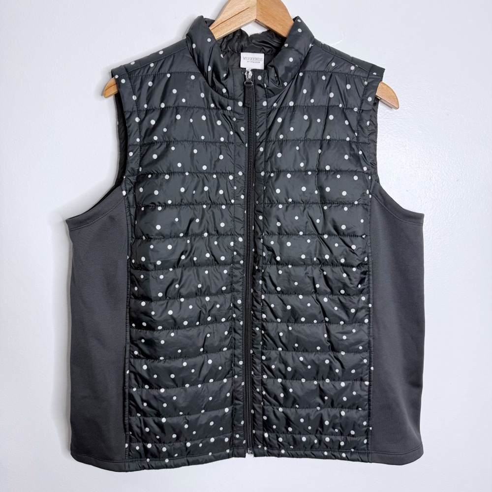 Chico’s Weekend Black Quilted PolkaDot Vest With Pockets Size XL Chico’s Size 3